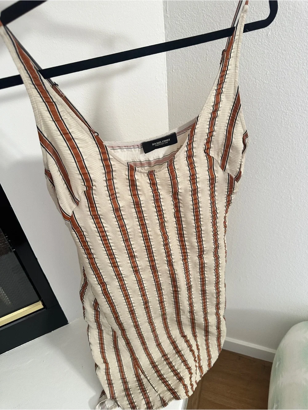 RACHEL COMEY Cream and Brown Striped Caliper Slip Dress - Picture 2 of 13